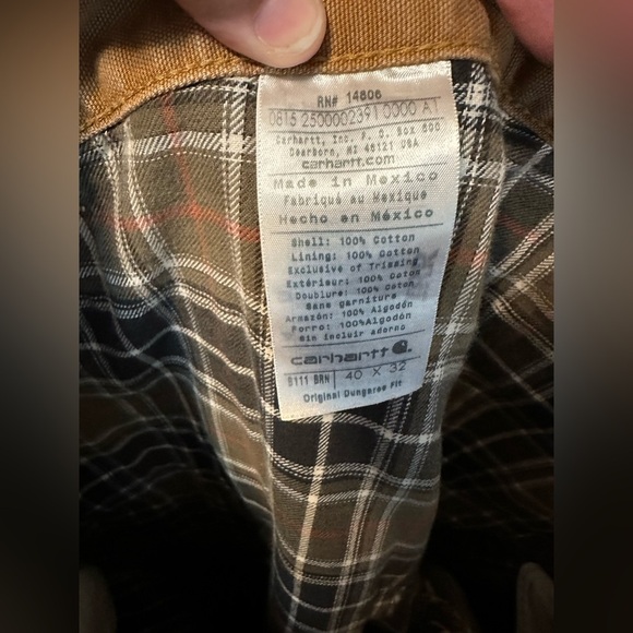 VTG Carhartt B111 Brown Carpenter Dungaree Pants Flannel Lined Duck Canvas 40x32 - Picture 2 of 5